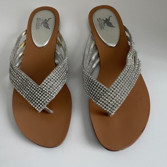 SHIEKH dressy flat Silver and Rhinestone Sandal Size 9 - Picture 1 of 7